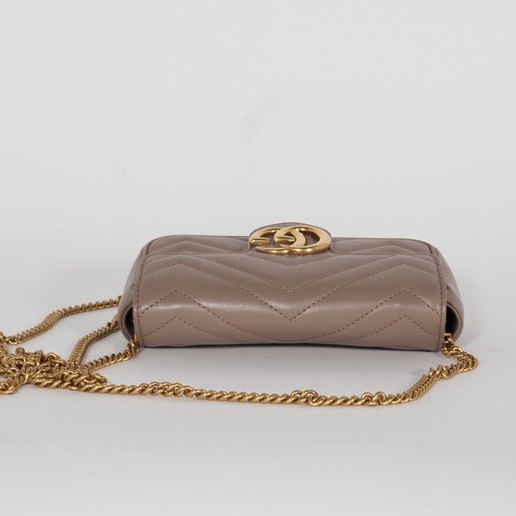 Gucci Mini GG Marmont Matelassé Leather Crossbody Bag in Taupe - Picture 9 of 13